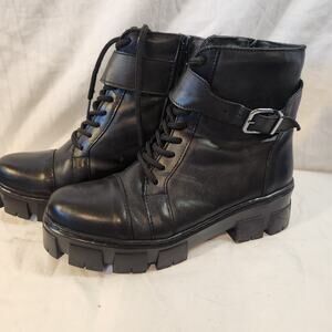 Sandro Moscoloni Black Leather Combat Boots Chunky Platform Sz 9